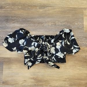 Black Floral Crop Top